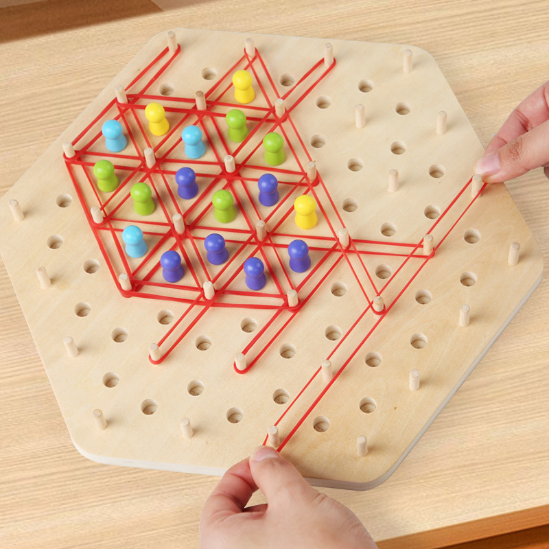 Juego de mesa de rompecabezas de iluminación para niños de ajedrez interactivo de cadena multijugador de triángulo de madera adecuado para adultos y niños