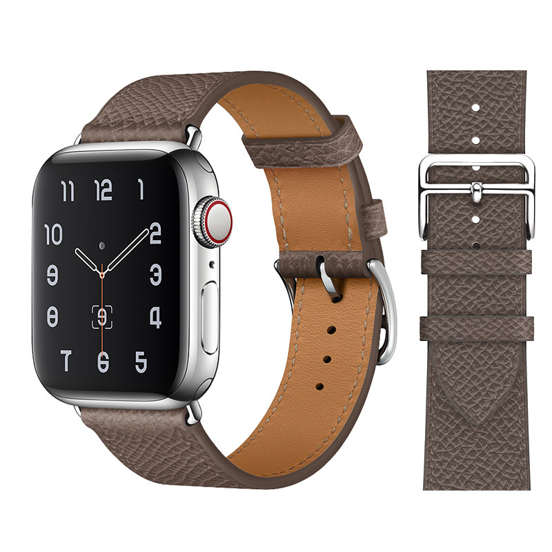 Applicable To Iwatch8 Hermes Single Lap Leather Strap Apple Watch7654SE Contrast Color Cross Pattern Wristband