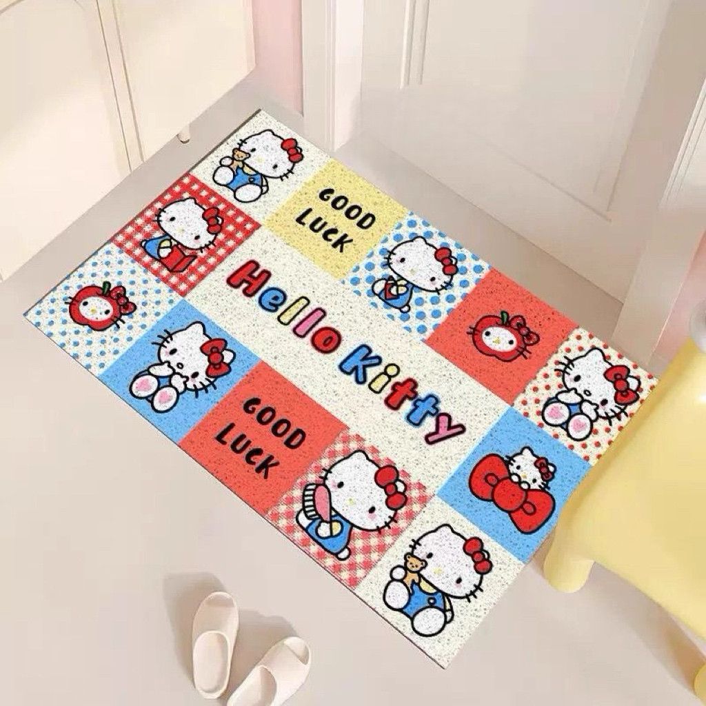 Cute Kitty Silk Loop Doormat for Entryway, Dirt-Resistant, Customizable, Non-Slip, Easy to Clean Entrance Door Mat