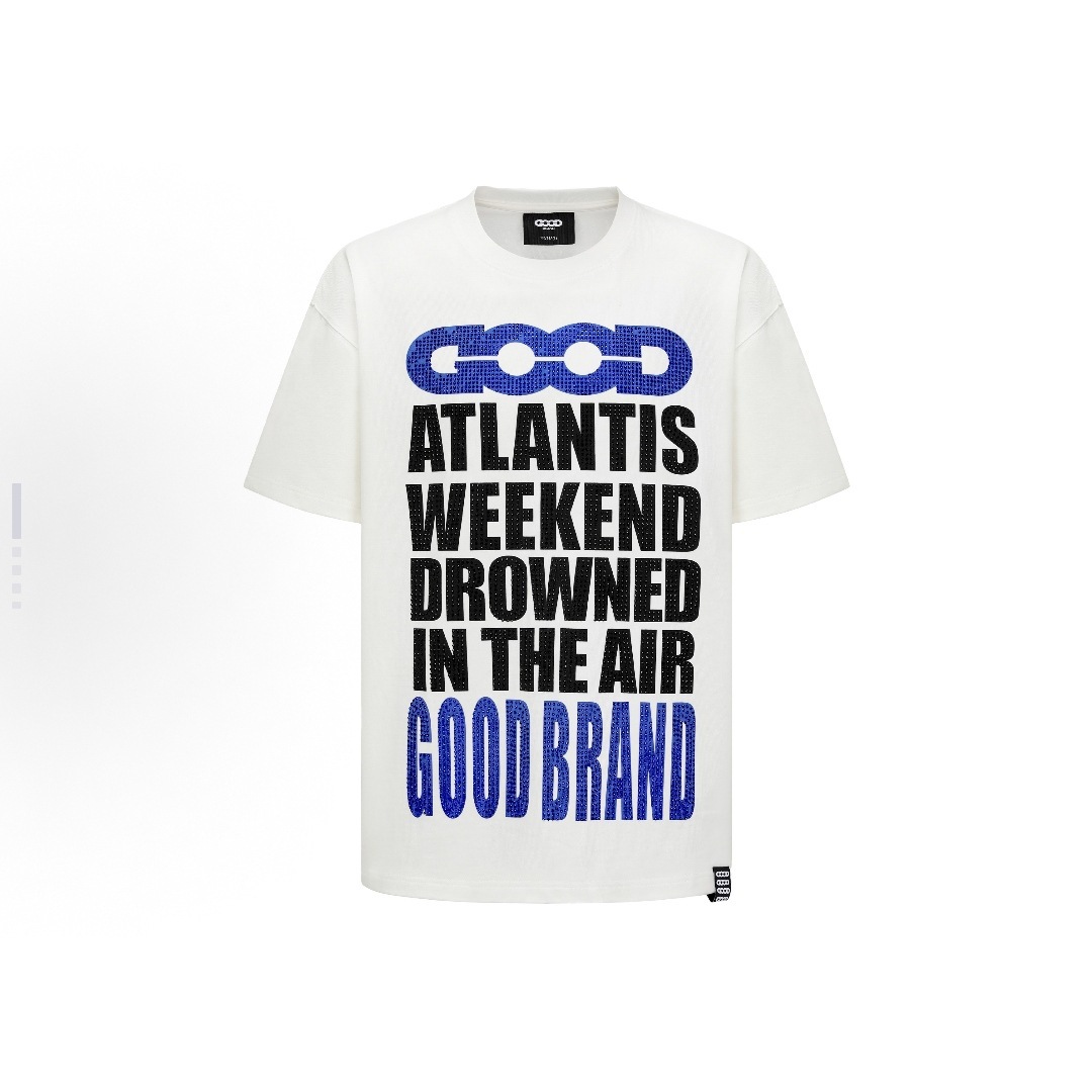 老白同款 GOODBRAND GOOD字母满钻圆领宽松直筒短袖T恤女男