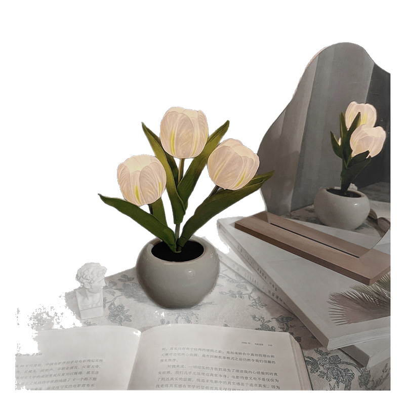 Regalo del Día de la Madre, Lámpara Nocturna LED con Forma de Tulipán, Ramo 520 para Niñas, Decoración de Dormitorio, Ambiente, Lámpara de Mesa con Flores Secas
