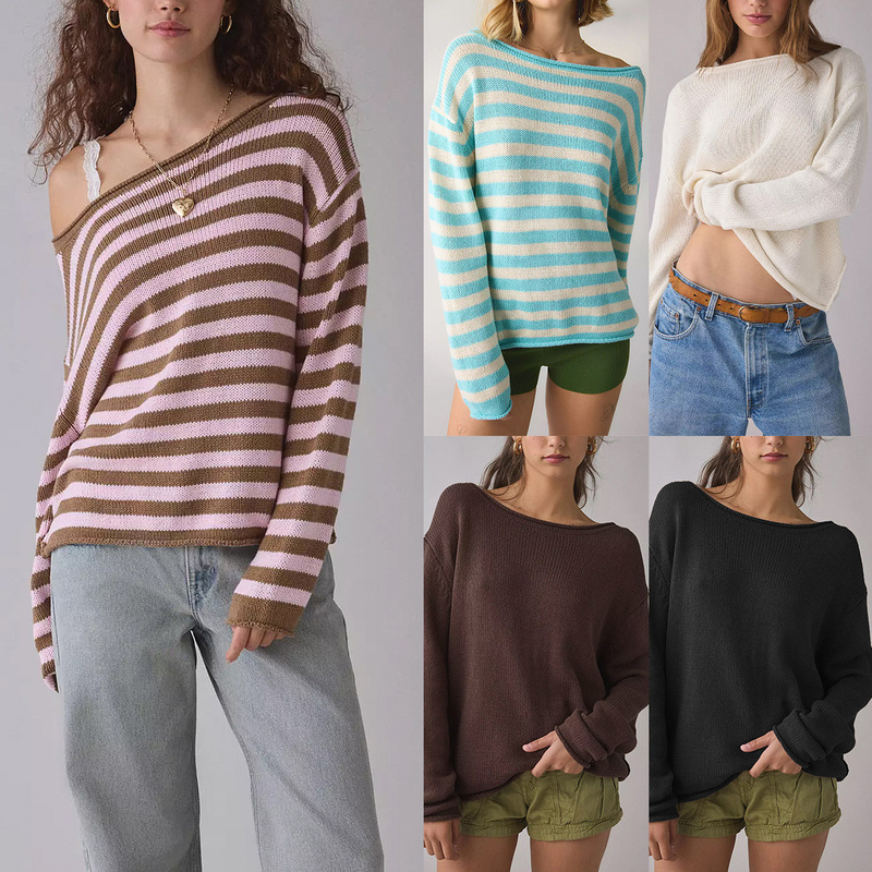Cross-Border New Amazon 2026 Autumn and Winter Round Neck Long-Sleeved Knitwear Tops European and American Women's Loose Pullover Sweaters Cross-Border New Amazon 2026 Autumn and Winter Round Neck Long-Sleeved Knitwear Tops European and American Women's Loose Pullover Sweaters