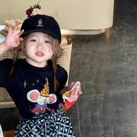 韩范中小童女宝宝可爱卡通印花纯棉短袖T恤衫儿童夏季女童上衣潮