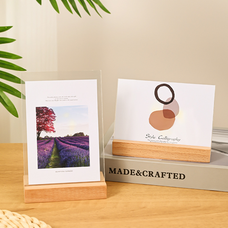 櫸木亞克力相框擺台ins簡約6寸7寸8寸10寸A4雙面透明展示畫框批發