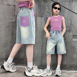 夏季薄款中大童中裤夏装牛仔洋气儿童裤子2025百搭五分裤女童短裤