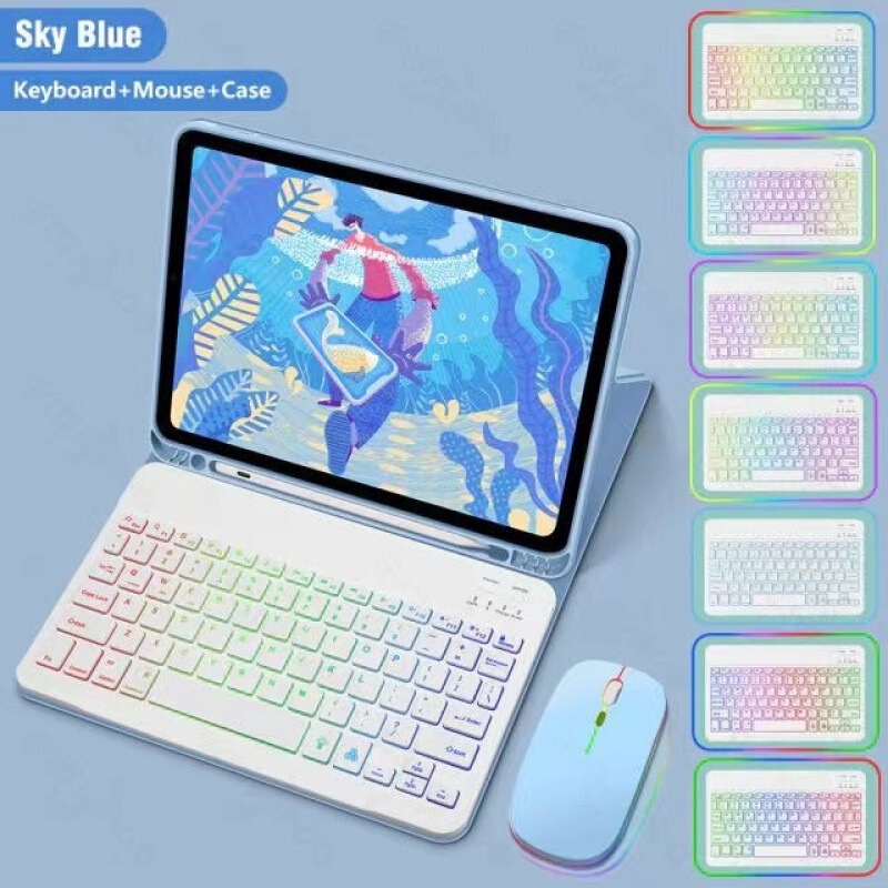 For Samsung Tab A8 X200/X205 three-color luminous Bluetooth keyboard S9FE with pen slot tablet protective cover