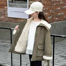 女童克服加绒外套冬季2024中大童翻领韩版工装加厚保暖棉服图片色