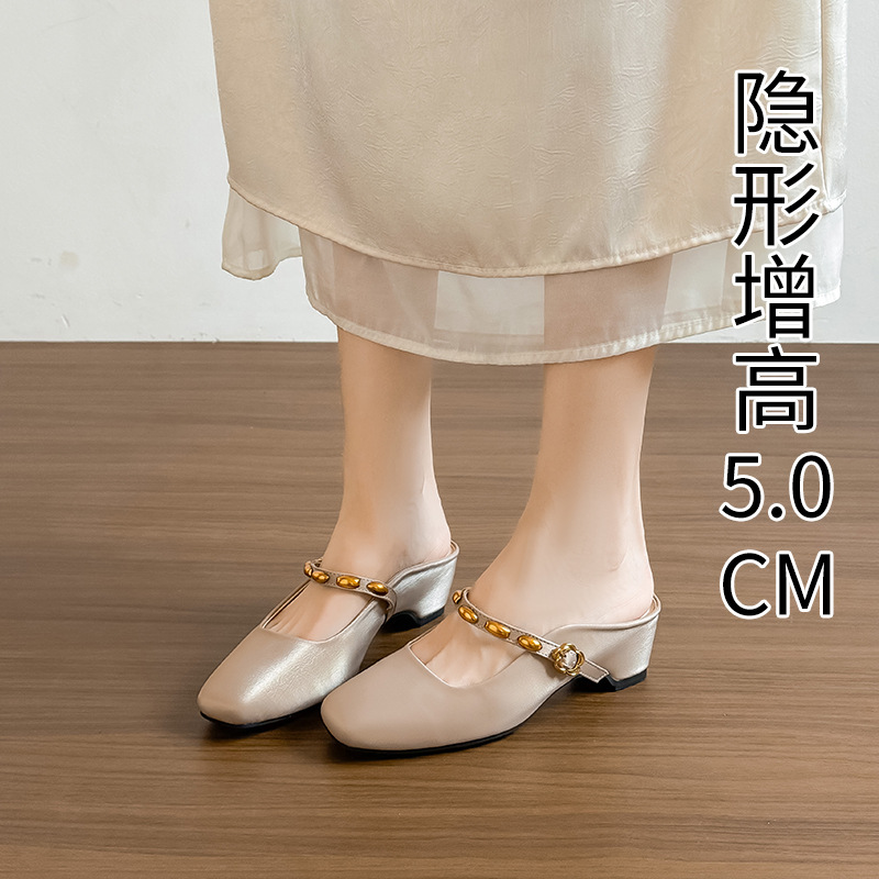 毛容易~羊皮版单鞋女平底鞋玛丽珍芭蕾女鞋一字式扣带内增高4厘米
