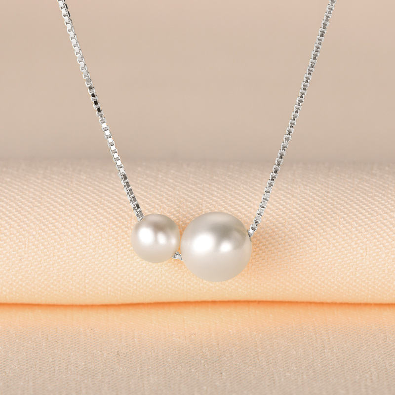 Elegant Women's S925 Sterling Silver Pendant Necklace with Natural Freshwater Pearl for Collarbone, Silver Jewelry