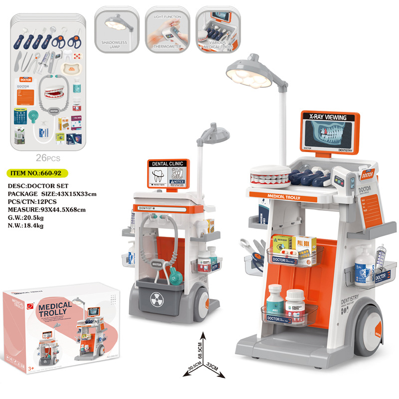Estetoscopio de electrocardiograma de simulación transfronteriza, mesa médica, conjunto de inyección dental, vehículo médico, médico para jugar