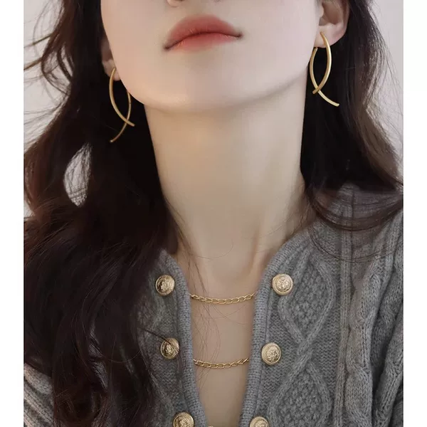 S925 Silver Cross Arc Earrings Advanced Sense South Korea Niche Design Atmospheric Simple Internet Celebrant Cold Style Earrings