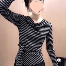 韩版设计感绑带百搭长袖恤衫秋薄款新款修身显瘦设计感上衣服