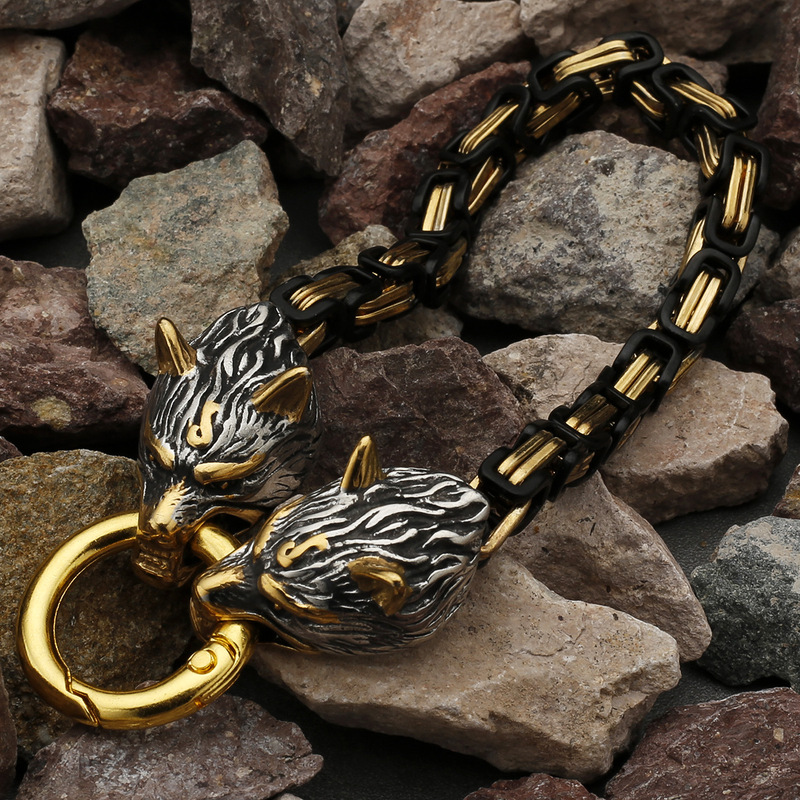 Men's Viking Wolf King Chain Bracelet Stainless Steel European and American Style Fashion Black Gold Bracelet Punk Men's Jewelry Men's Viking Wolf King Chain Bracelet Stainless Steel European and American Style Fashion Black Gold Bracelet Punk Men's Jewelry