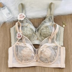 胸が大きい女性用下着、まつげレースメッシュ、軟鋼リング、副乳縮小、極薄プッシュアップたるみ防止ブラ