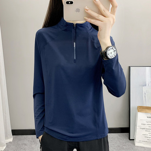 Spring New Style Quick-drying Clothes Women's Long-sleeved Zipper Collar Elastic Slim Breathable Sports Leisure Mountaineering Quick-drying Clothes