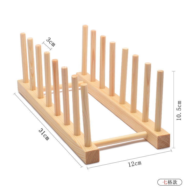 Escurridor y Organizador de Platos de Madera de Pino para Cocina