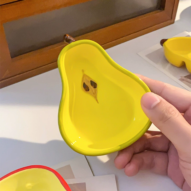 Ceramic fruit‑shaped snack plates, mini compartment dishes (apple, pear, banana)