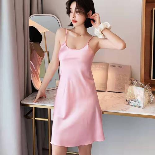 2023 New Pajamas for Women Summer Thin Ice Silk Suspender Nightgown Live Broadcast Sexy Backless Fun Home Clothes