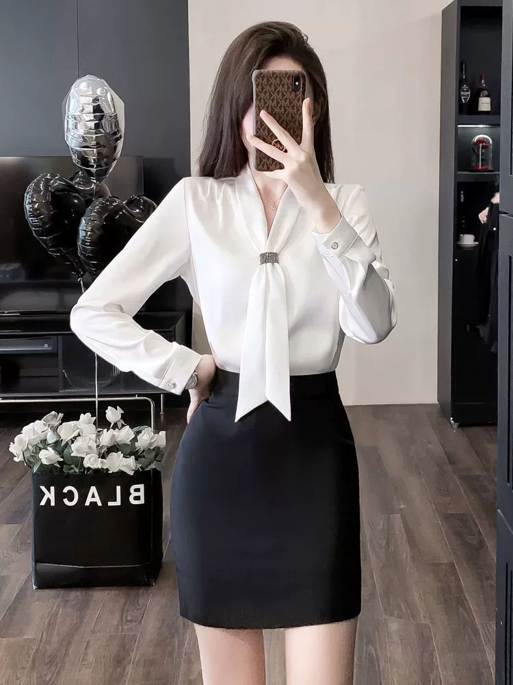 Shirt for work, set, hip-accented