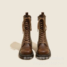 复古棕色马丁靴女2023年秋冬新款英伦风厚底系带单靴ins潮短靴子
