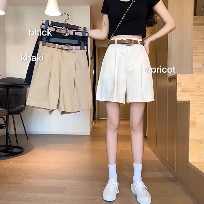 Workwear shorts women's summer thin 2024 new khaki high waist casual wide leg suit pants A- line cropped pants