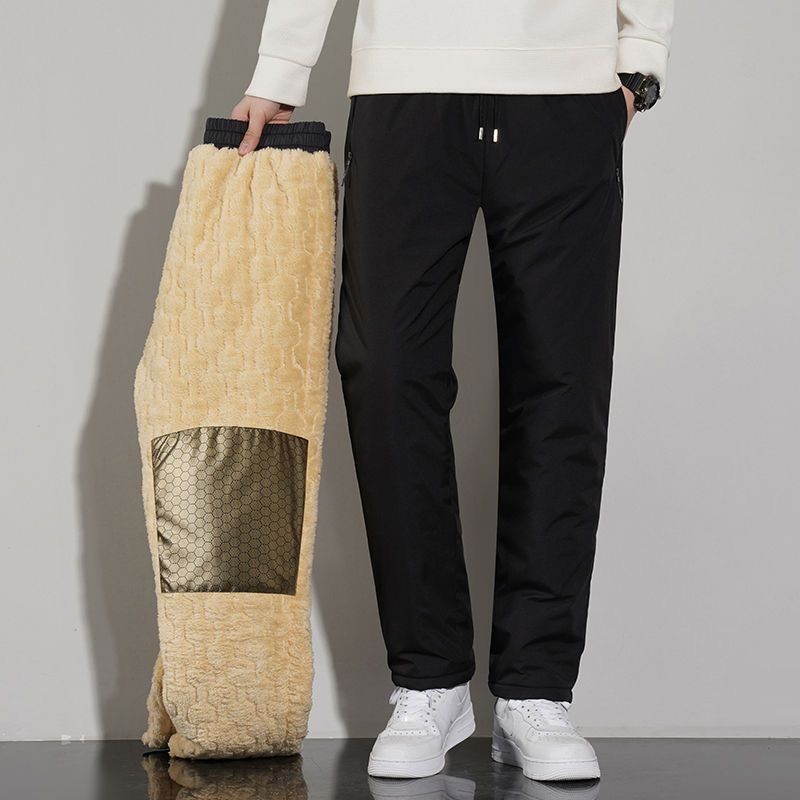 Men's Clothing Men's Winter Fleece Down Cotton Pants Warm Thickened Casual Long Outerwear Windproof Snow Pants_voghion.com
