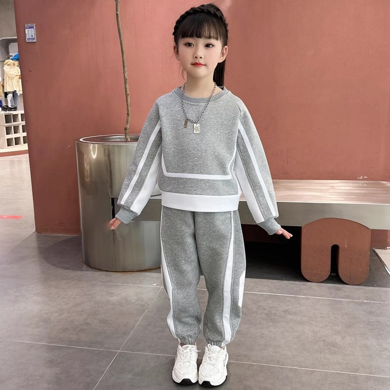 Kinderkleidung Mädchen Herbstoutfit 2024 Neue mittelgroße Kinder Langarm Kontrast Hoodie, Harenhose_voghion.com