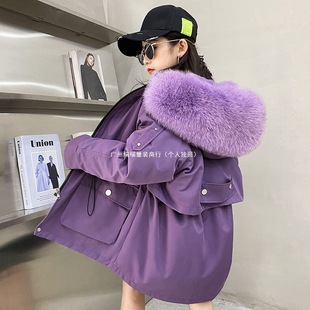 New Children's Parksuit Fur Coat Rex Rabbit Fur Removable Liner Boys' and Girys' Big Wool Collar Coat Winter