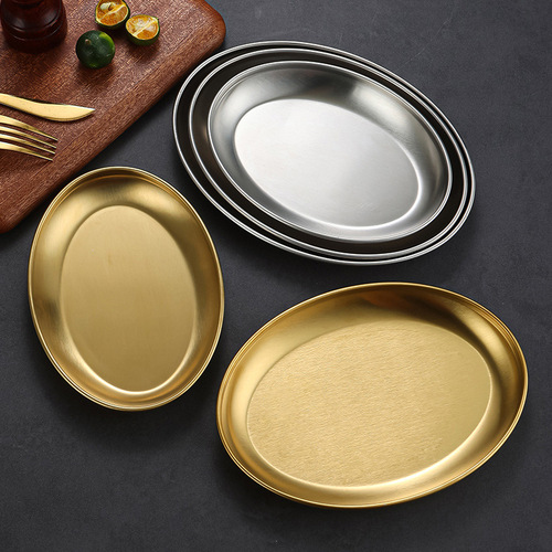 Korean 304 stainless steel dan-shaped plate, fish plate, snack plate, barbecue plate, hot pot dish, French fries plate, barbecue plate
