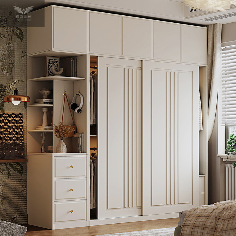 Almacenamiento moderno y minimalista productos terminados puerta corredera armario estilo francés armario de viento crema pequeña puerta corredera dormitorio doméstico