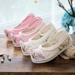 Girls baby fairy Chinese princess old Beijing cloth shoes embroidered shoes baby costume show girls pink hanfu shoes cloth shoes for children
