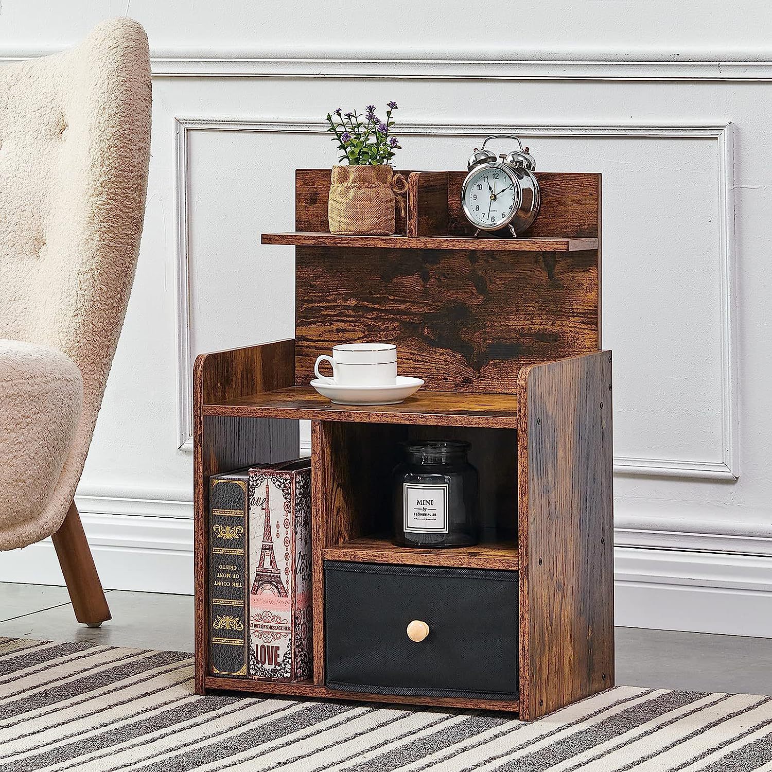 纯板式简易家具储物柜带布抽屉置物柜多格收纳柜沙发小边柜