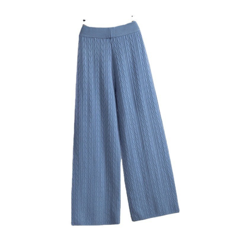 Nuovi stili primaverili e autunnali a gamba larga e dritta lavorati a maglia, lunghezza pavimento, vita alta, snellenti, casual, in lana, da donna_voghion.com