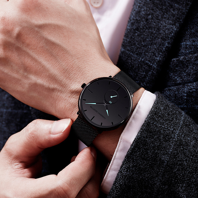 Reloj moderno, informal, resistente al agua, de moda, con segundero pequeño para estudiantes, de malla de acero y cuarzo, para hombre._voghion.com