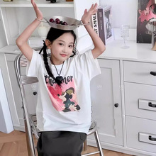 女童短袖T恤儿童半袖针织上衣2024中童短袖T卡通时尚印花韩版洋气