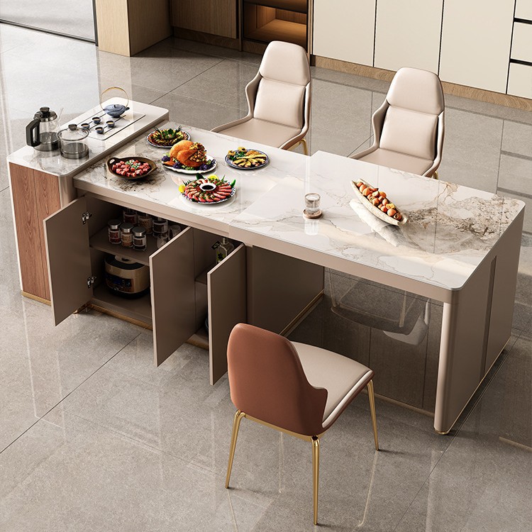 Mesa de comedor de la isla Qiping, un apartamento pequeño retráctil, cocina doméstica, restaurante, placa de roca retráctil de alta gama, Zhongdao