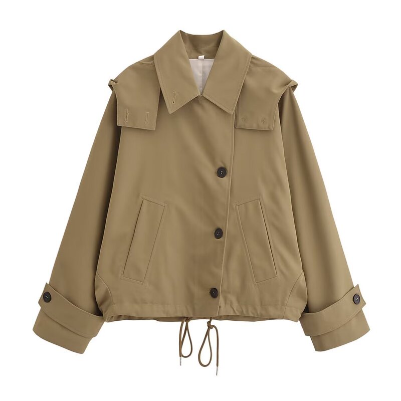 TAOP & ZA Fashion Casual Hooded Work Coat Jacket Autumn New Loose Slim Hem Drawstring Jacket