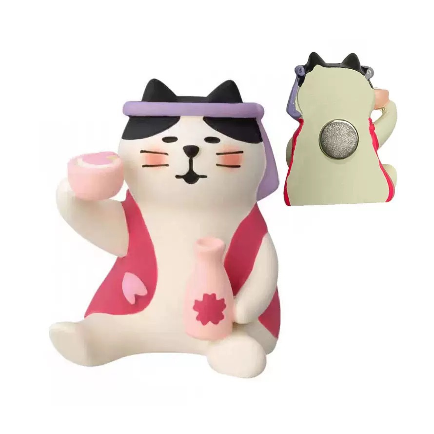 벚꽃 감상하며 술 마시는 고양이 냉장고 자석