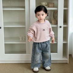点兮2025秋季新款婴幼儿字母卫衣套装男宝宝韩版上衣牛仔裤两件套