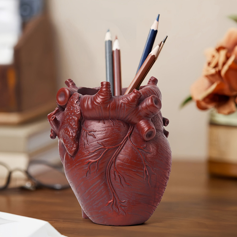 New cross-border simulation heart pen container resin crafts ornaments home desktop creative decorations gift-giving good