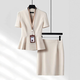 High-End Professional Short-Sleeved Suit for Women, Summer Jewelry Store, Beauty Salon Work Clothes, Hotel Front Desk Work Clothes