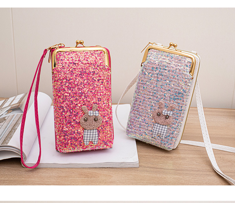 Women's Medium Pu Leather Sequins Cartoon Cute Streetwear Clasp Frame Zipper Envelope Bag display picture 3