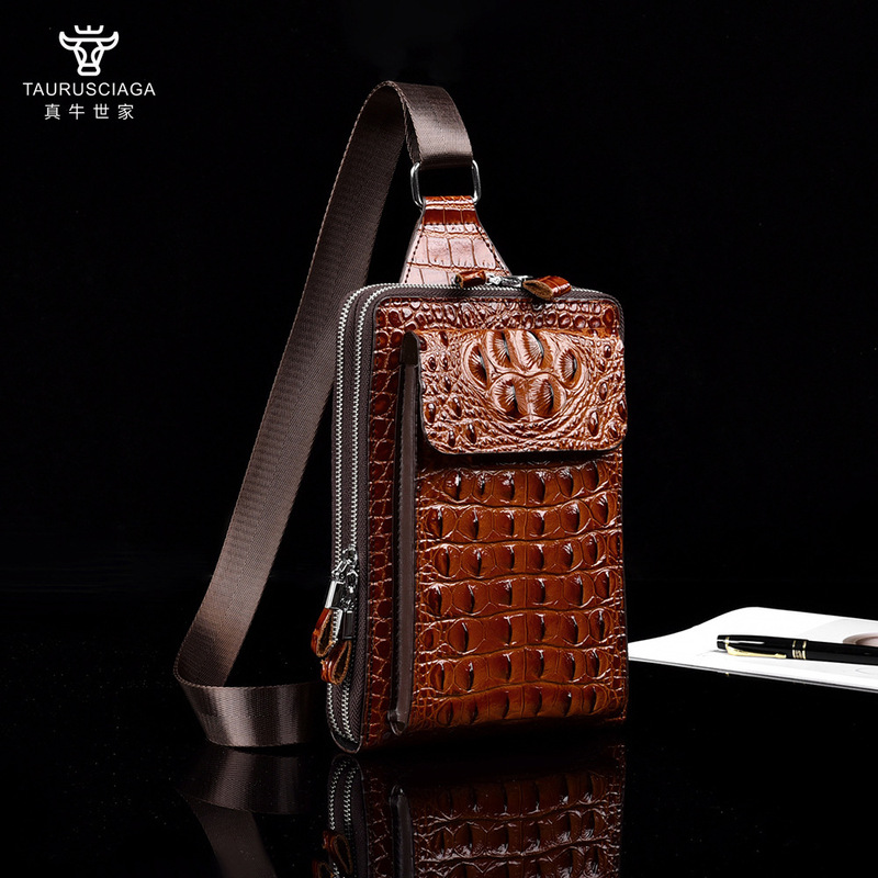 Men's Chest Bag with Crocodile Pattern, Crossbody Bag, High-End, Multifunctional, Large Capacity, Cross-Border Fashion, Single Shoulder Small Backpack, Trendy