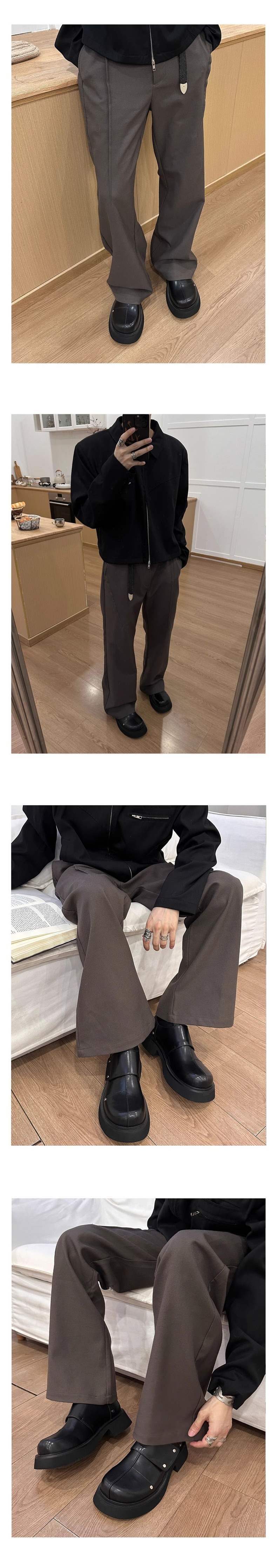 Chaussures décontractées ShoeVault British Commuter à enfiler, style derby à semelle épaisse en cuir, pour homme, rehaussant la silhouette._voghion.com