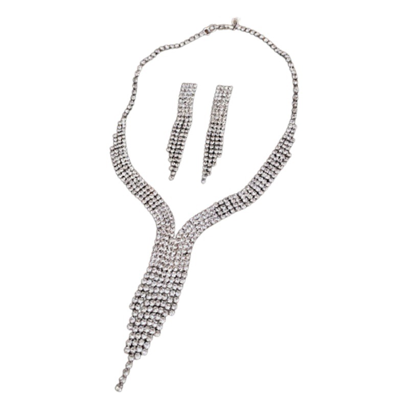 Borla de gota de agua incrustada en diamantes de dos piezas europea y americana exagerada luz lujo elegante cadena de clavícula collar de alto grado fabricante de joyas femeninas