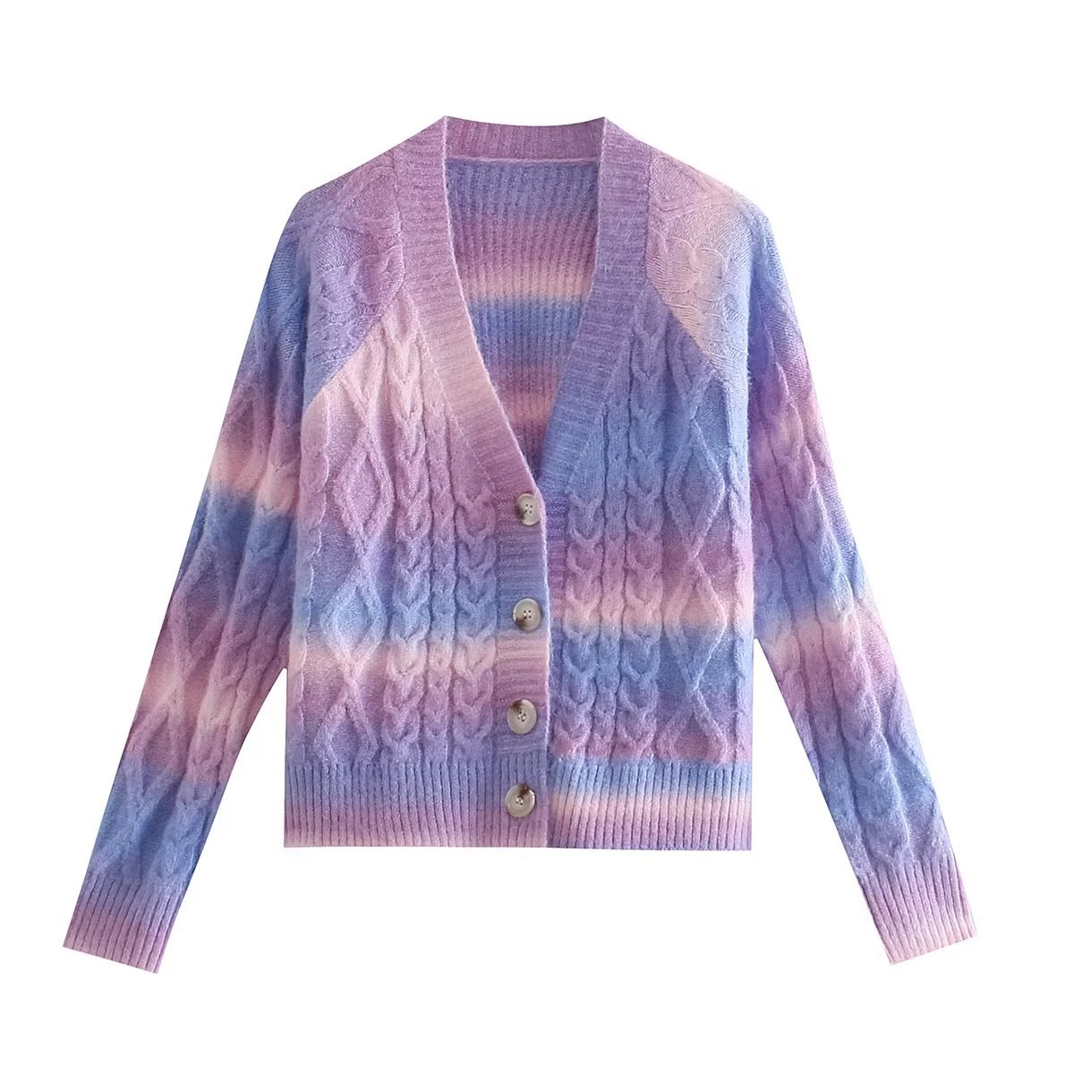 V-neck tie-dye long-sleeved knitted cardigan NSYXB137080