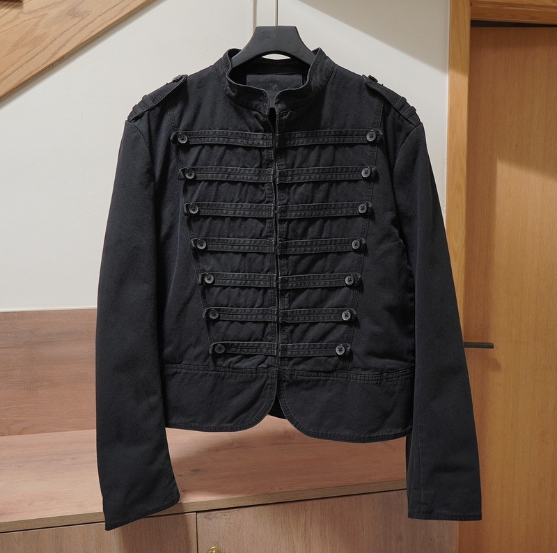 Original European and American fashion men's black jacket with strap design 3715/811, washed and distressed vintage court style coat