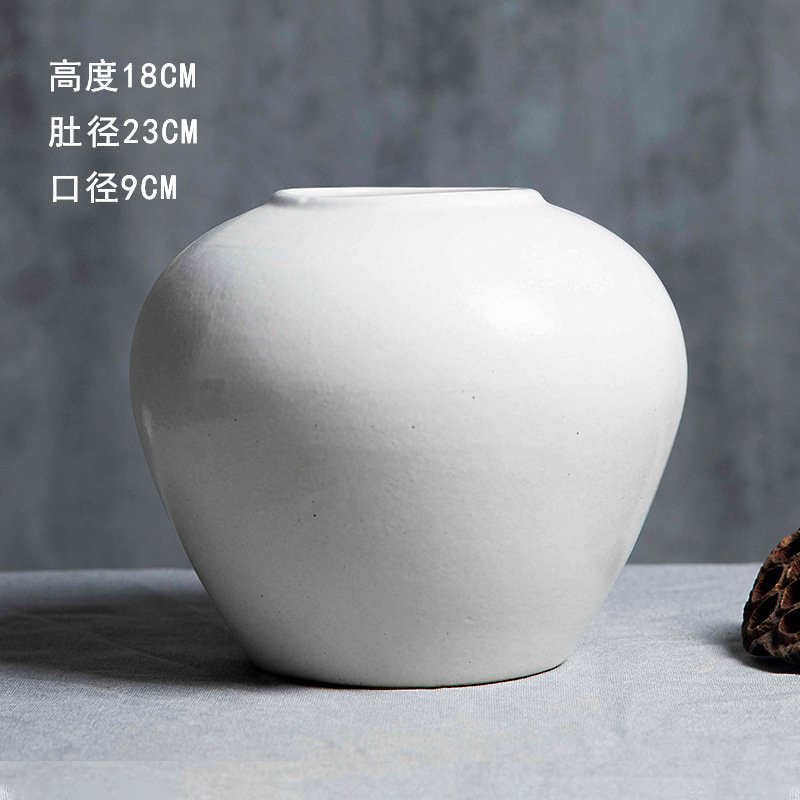 景徳鎮の陶磁器の花瓶の置物の客間の生け花の新しい中国式の玄関の装飾品の花器の復古の太い陶缶の植木鉢|undefined