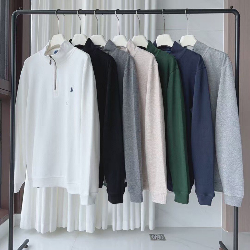 Cross-Border Supply Rl Ralph Lauren Sweatshirt with Pony Logo Embroider, Half-Zip Stand Collar, Casual Long Sleeves, Same Style for Men and Women
