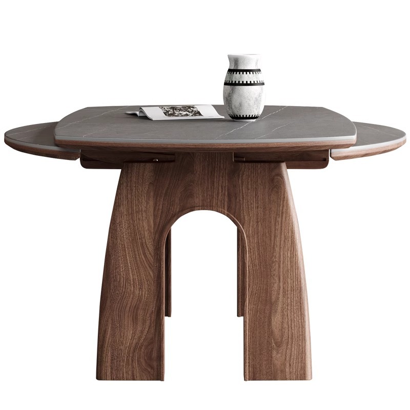 Mesas y sillas de comedor plegables de madera maciza de estilo antiguo, tablero de roca 2024, nuevo estilo americano, mesa redonda retráctil cuadrada variable, pequeño apartamento